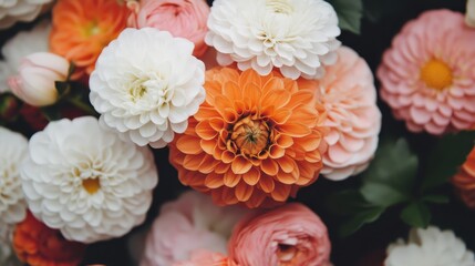 A gorgeous close-up of a vibrant bouquet featuring a mix of colorful flowers in full bloom, showcasing their intricate details and beautiful arrangements in soft lighting.