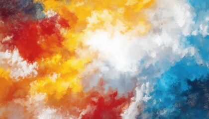 Obraz premium vibrant swirling abstract cloud in warm red, orange, blue and yellow hues with painterly texture for bold web design, print media, modern art, or creative branding