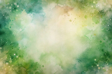 An abstract watercolor background featuring a calming blend of green and yellow hues, with soft artistic splatters and organic transitions, evoking a natural and serene atmosphere.