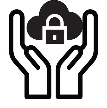 Cloud Security Icon with Hands and Padlock &ndash; Safe Data Storage, Cloud Protection and Secure Computing Symbol