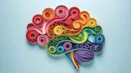 Paper-quilling brain collage symbolizing neurodiversity ADHD autism speech therapy pride