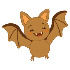 Cute and happy bat illustration in Halloween theme. Fun vector design with smiling bat character, isolated on white background, perfect for party decor, kids graphics and stickers.