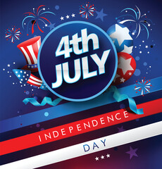 Naklejka premium Fourth of July Independence Day.4th july, Vector illustration greeting card with brush stroke background in United States national flag 