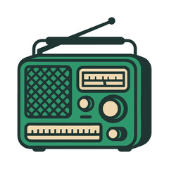 Vintage radio vector illustration, retro green radio art, classic electronics, hand-drawn style, editable SVG, poster, logo, print, commercial use