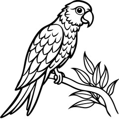 Obraz premium Line art drawing of a parrot on a branch