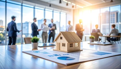 Business meeting with house model.