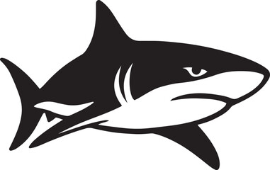Shark silhouette black and white vector, Underwater predator bold outline design