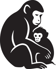 Monkey mother and baby loving silhouette, Primate family bonding vector illustration