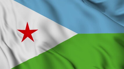 djibouti national flag video waving in wind. Realistic flag background. Close up view, perfect loop, 4K footage.