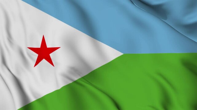 djibouti national flag video waving in wind. Realistic flag background. Close up view, perfect loop, 4K footage.