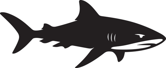 Fototapeta premium Shark silhouette powerful white background, Ocean predator black and white vector art