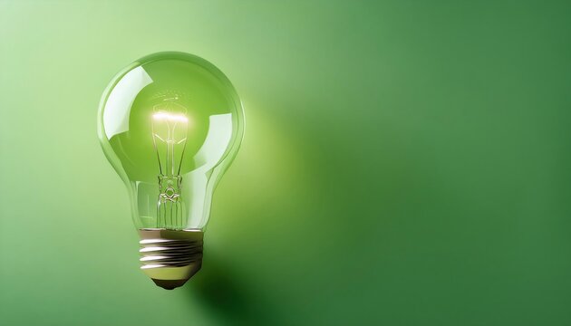 Bright Light Bulb Isolated on Pastel Green Background 3D Creative Concept