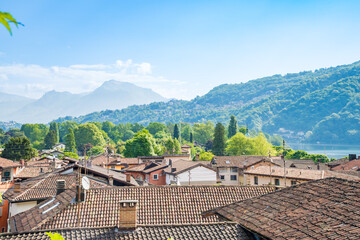 Caslano- Switzerland- 2 May 2025: View of traditional houses in the Ticino.