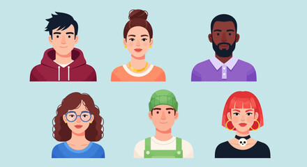 Diverse Flattened Portraits of People in Various Attire