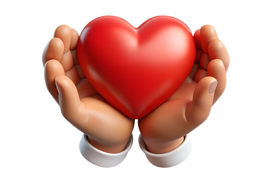 3D Render of Hands Gently Holding a Red Heart