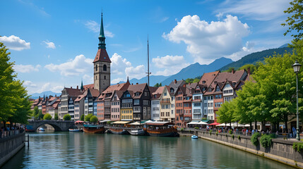 Obraz premium The Old Town of Basel, Switzerland, on a summer day