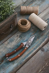 Stylish vintage pruning shear with wooden handles