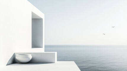 Minimalist Seascape: White Architecture and Tranquil Ocean