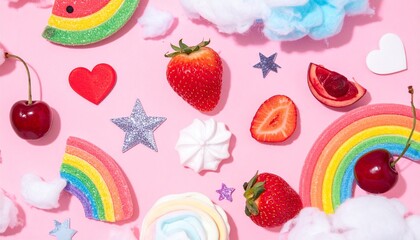 Y2K Collage Featuring Juicy Fruit, Glitter Stars, and Rainbow Stickers