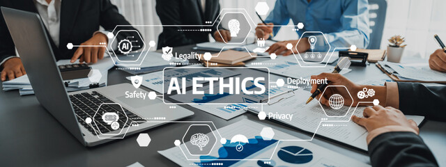 A group of professionals collaborates in a meeting to discuss the ethical implications of...