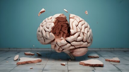 Cracked ceramic brain symbolizing mental fragility and neurodiverse autism adhd challenges in development