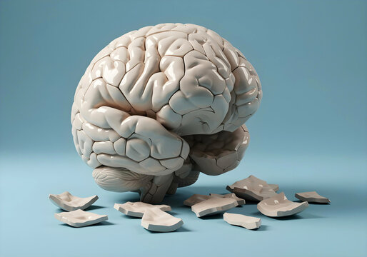 Cracked ceramic brain symbolizing mental fragility and neurodiverse autism adhd challenges in development