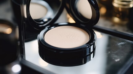 Luxury Pressed Powder Makeup Compact in Black Case