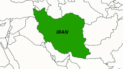 Fototapeta premium Vector Style map of the Middle East with Iran highlighted in green and labeled with its name, clean and minimal geopolitical style