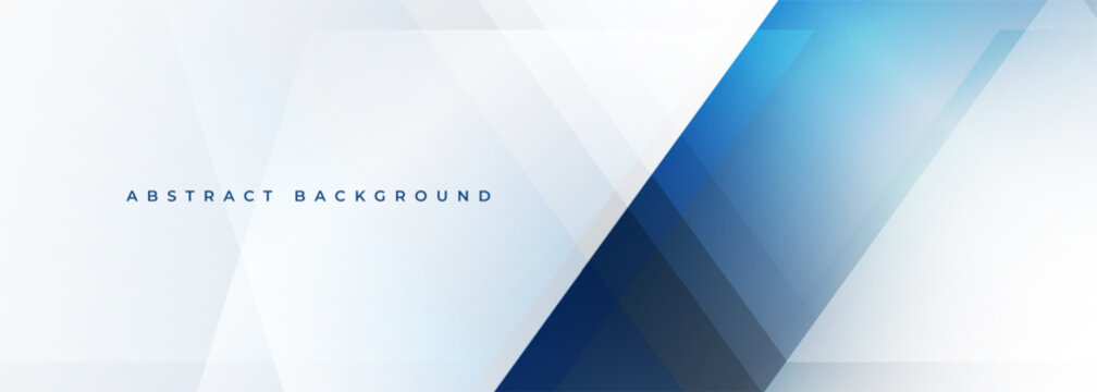 White modern abstract wide banner with blue line and geometric shapes. White and blue abstract background. Vector illustration