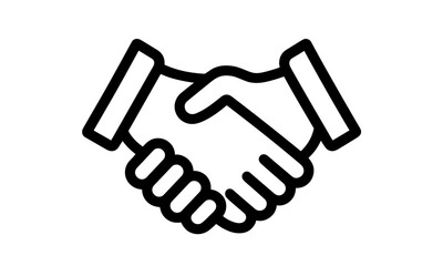 Handshake icon in line style for business agreement, corporate deal, collaboration, cooperation, negotiation, team success, client trust, communication, vector illustration.
