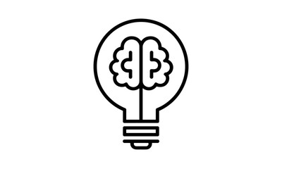 Creative idea icon with brain in bulb, symbol of intelligence, concept thinking, vector illustration, problem solving, minimal logo, smart solution, light, abstract design, creativity, cutout.