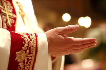 Obraz premium Clergyman's open hands during religious ceremony in focus