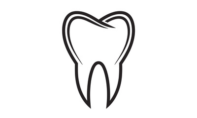 Dental clinic logo with tooth shape design, vector illustration, professional dentist brand identity, oral hygiene emblem, healthcare symbol, flat icon, transparent background.