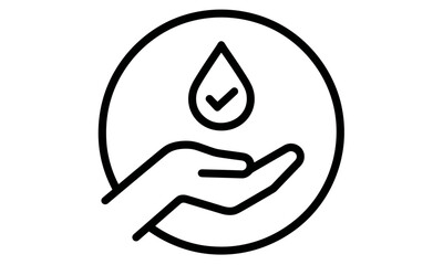 Dermatologically tested icon, hand with water drop, allergy free skin care concept, dermatology test label, vector illustration, clean skin, cosmetic symbol, clinic, png.