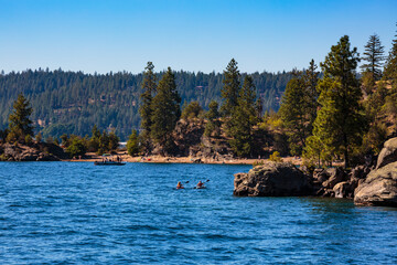 Lover's Island and Tubbs Hill Beach, Coeur d'Alene, Idaho, USA