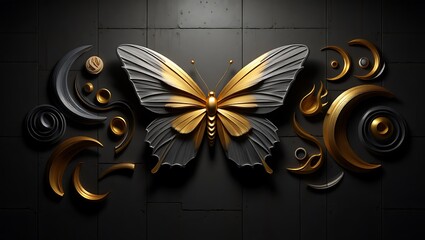 Elegant Black and Gold Butterfly Abstract Art Design