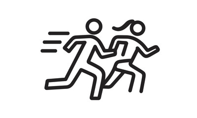 Fast running man and woman icon, people sprinting silhouette, athlete motion symbol, marathon concept, jogging clipart, cutout, fitness race character, vector illustration.