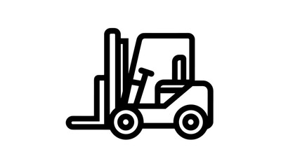 Forklift silhouette icon, black vector illustration on white, logistics transport symbol, cargo loader, warehouse forklift, industrial machine, heavy duty vehicle, isolated forklift.