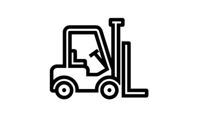 Forklift icon vector illustration, black silhouette isolated on white, industrial equipment, logistics symbol, cargo transport machine, warehouse vehicle, cutout, shipping forklift.