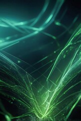 Abstract digital artwork featuring green light patterns in a dark background
