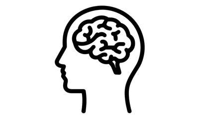 Human brain icon in head silhouette, vector illustration, innovation and mind symbol, psychology concept, intelligence idea, cognition, png, smart thinking, science, anatomy, profile.