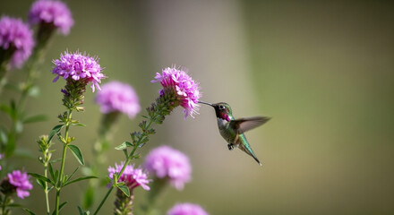 Hummingbird on purple flower