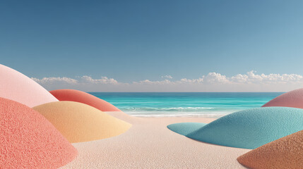 Sandy beach with blue sky, soft pastel abstract background