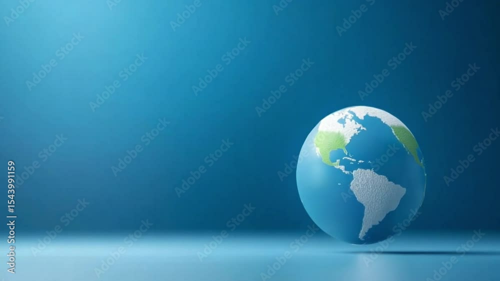 Poster Planet Earth: A vibrant 3D rendering of planet Earth against a gradient blue backdrop. Illustrating the Earth's form and global geography with attention to detail and vivid color