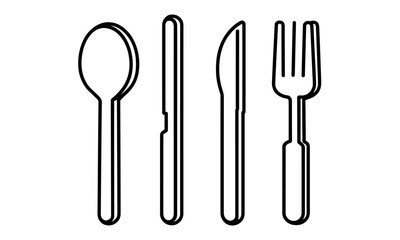 Cutlery set with spoon, fork, knife icon in line style, vector illustration, dining utensils silhouette, kitchen tableware, culinary tools, eating utensils, cooking symbol, png.
