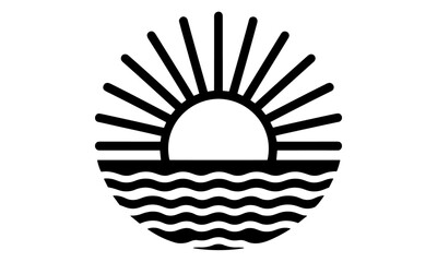 Sunset vector logo icon template, beach flat badge, summer tropical mark, palm tree emblem, abstract sun symbol, minimalist branding design, vector illustration, cutout.