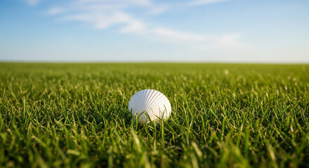 A white sea shell in the grass in the sun