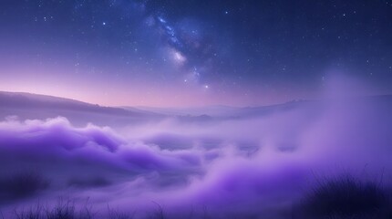 Fototapeta premium Purple Mist Landscape Under Starry Galaxy and Ethereal Horizon