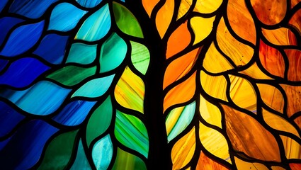 Vibrant Stained Glass Art A Colorful Tree of Life Design