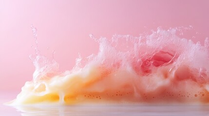Fototapeta premium A vibrant and artistic abstract image depicting an energetic splash of pink foam and bubbles, creating a playful and eye-catching effect that evokes excitement and creativity.